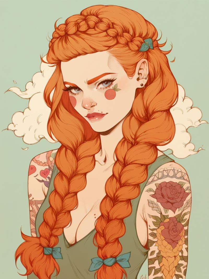 01777-11885262-score_9, score_8_up, score_7_up, score_6_up,   _lora_l1zXLP_0.9_ l1z, 1girl, tattoo, solo, ginger hair, curvy, twin braids,.png